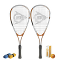 All products together of CX Pro Sport Play Junior Squash Set with Dunlop Mini rackets and balls, highlighting compact sizing.