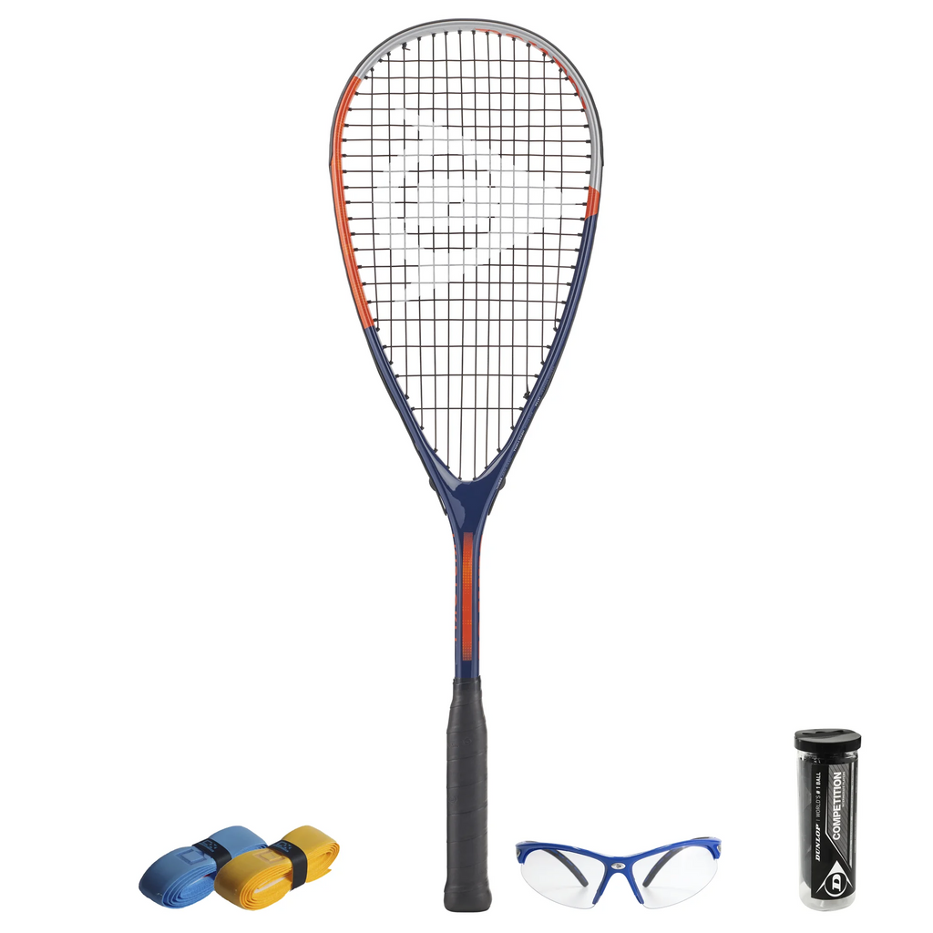 All products together view of CX Pro Sport Tristorm Pro Squash Set with 170 g racket, highlighting adult starter layout.