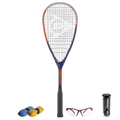 All products together of CX Pro Sport Tristorm Pro Squash Set, 170 g light racket, balls and eyewear, highlighting bundle.