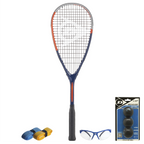All products together of CX Pro Sport Tristorm Pro squash set, adult starter kit with racket, intro balls, eyewear and grips.