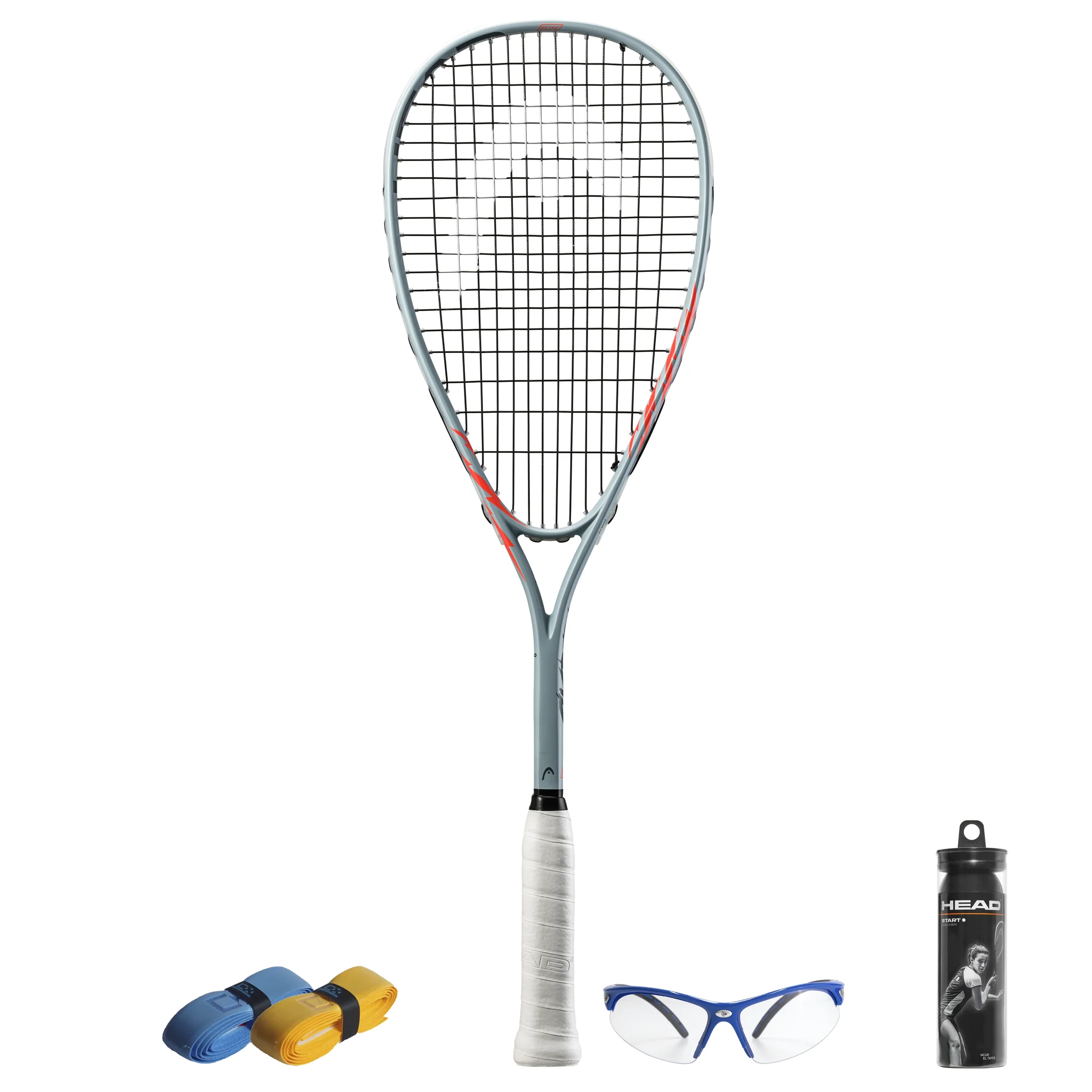 all products together of CX Pro Sport Cyber Elite Squash Set, 190 g racket, 485 cm² head, highlighting core adult gear.