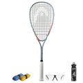 All products together of Head Cyber Elite Squash Set with 190g racket and eyewear, highlighting full starter bundle layout.