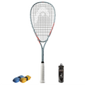 All products view of CX Pro Sport Cyber Elite squash set with 190 g head light racket, balls and grips, showing the full kit.