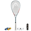 All products together of Head Cyber Elite Squash Set, adult starter kit with Head racket, balls, eyewear and grips.