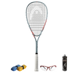 All products together of CX Pro Sport Cyber Elite Squash Set adult starter set with Head Cyber Elite racket, balls, eyewear and grips laid out for club play.