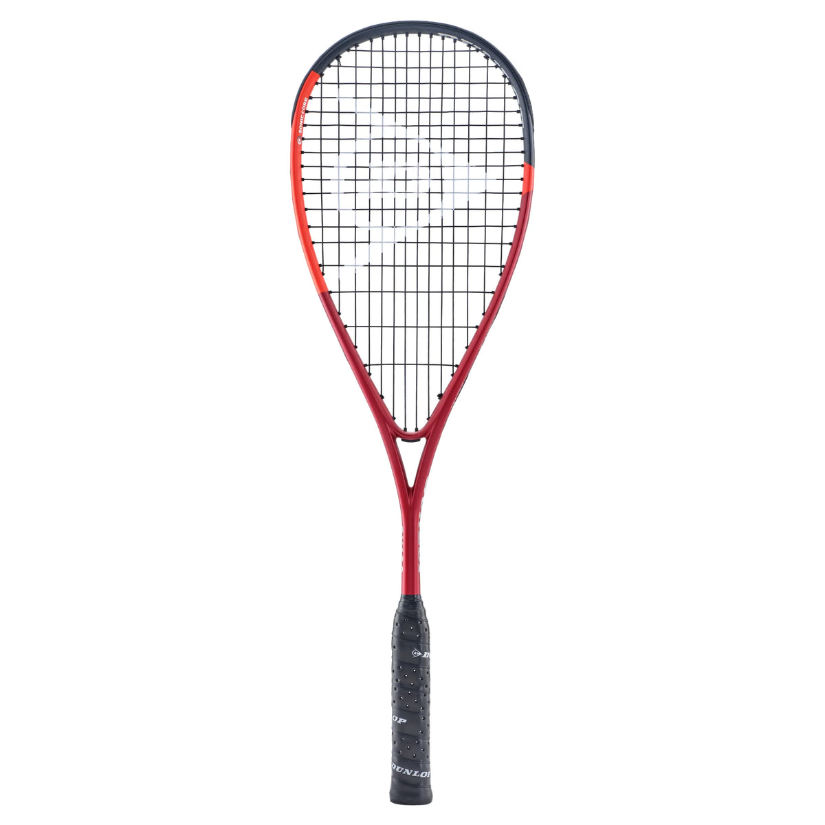 Front view of Dunlop CX120 squash racket 120g, 490cm², Extra Head Light, highlighting hybrid frame and Iconic Pro AF 1.22mm.