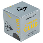 Product image of Dunlop Club Squash Ball single-ball box, highlighting the branded packaging