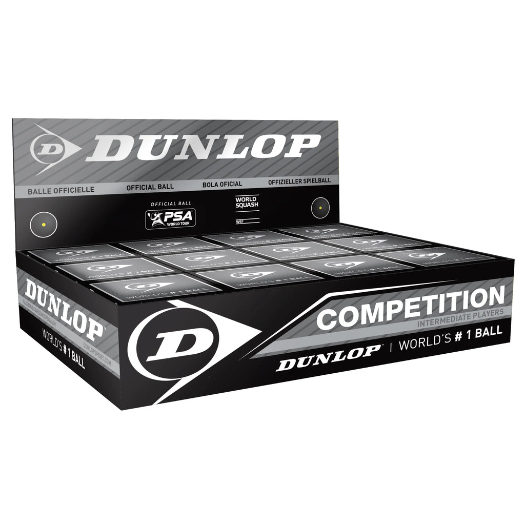 Dunlop Competition Balls (single yellow dot) - 1 dozen single ball boxes