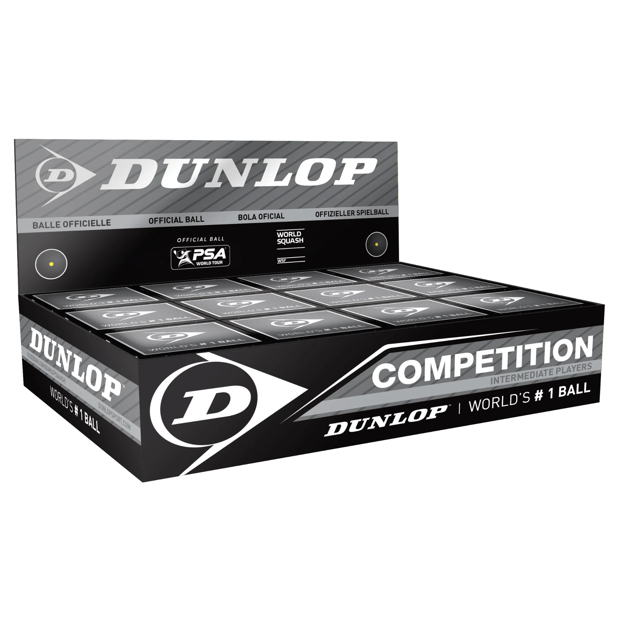 Dunlop Competition Balls (single yellow dot) - 1 dozen single ball boxes