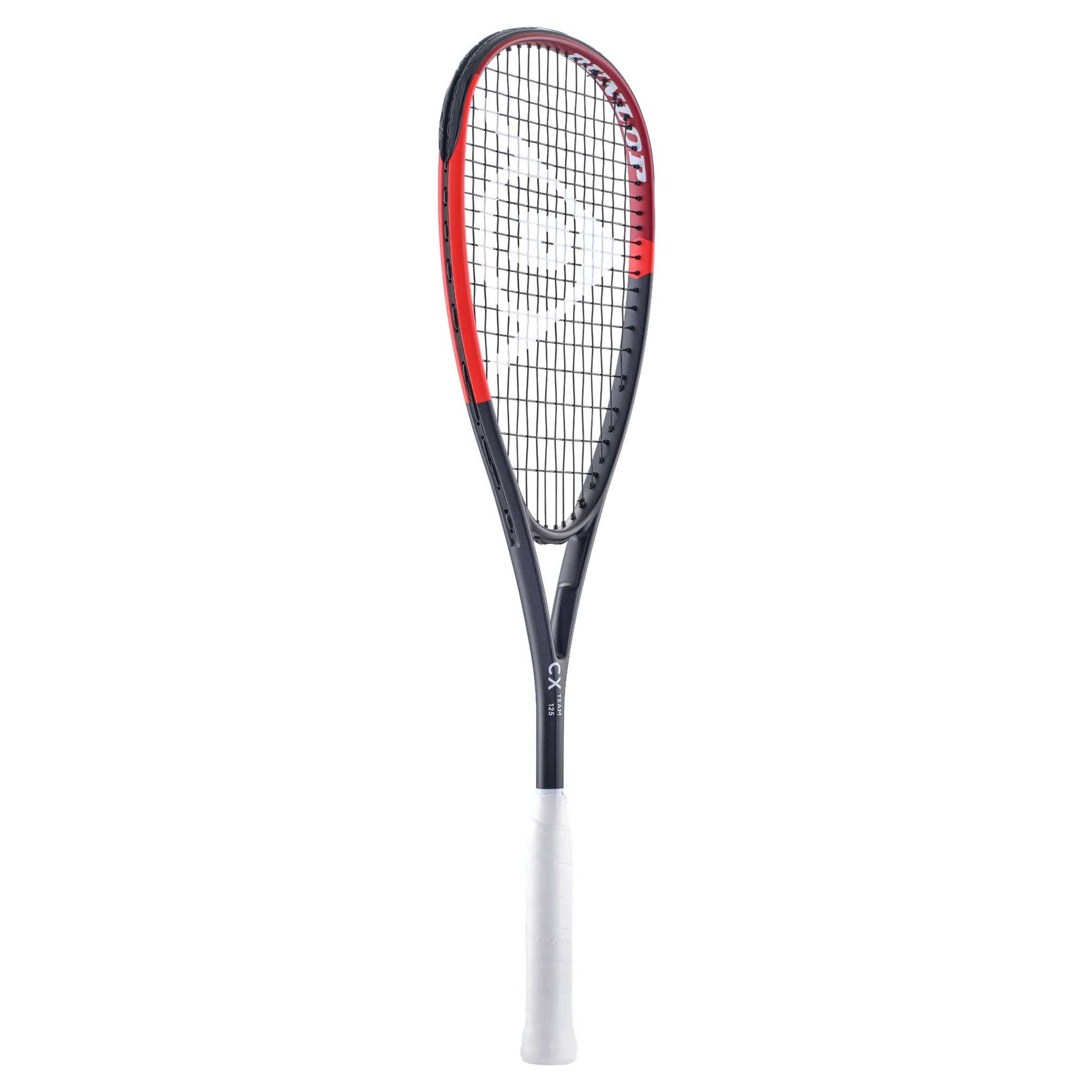 Side profile of head-light Dunlop CX Team 125 squash racket with graphite frame and 500 cm² head for manoeuvrability