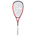 Front view of Dunlop CX Team 132 squash racket, 132g, 500cm² head, highlighting 16x19 string pattern and slim graphite beam.