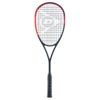 front view of Dunlop CX125 squash racket 125g, 470 cm² head, extra head light, highlighting compact head and 14x18 pattern