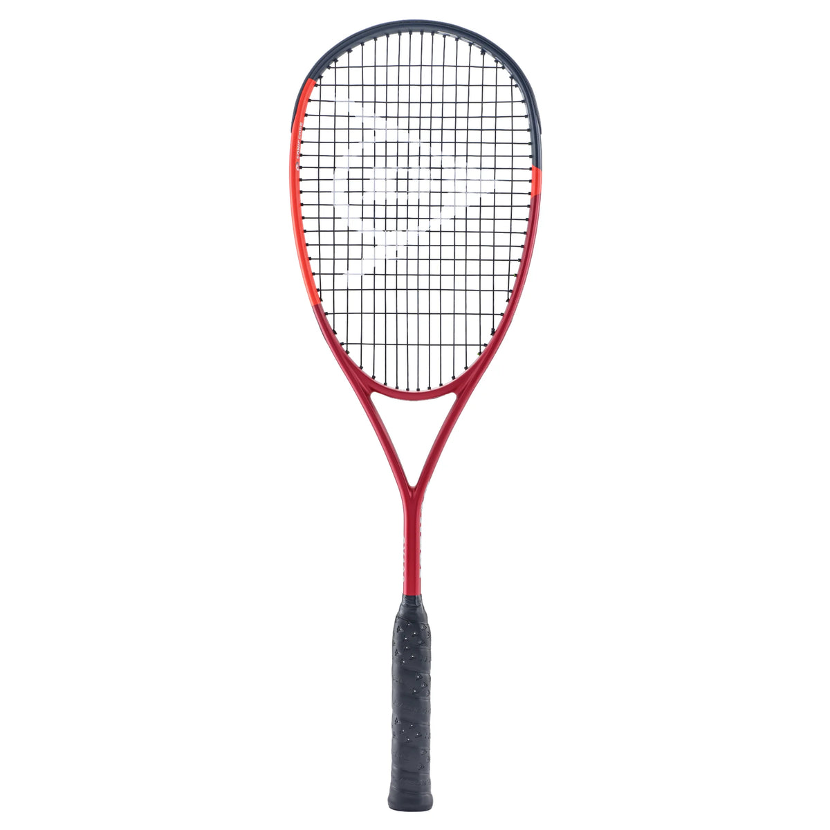 Front view of Dunlop CX132 squash racket 132g, 500 cm², highlighting traditional head shape with Iconic Pro 1.22 string bed.