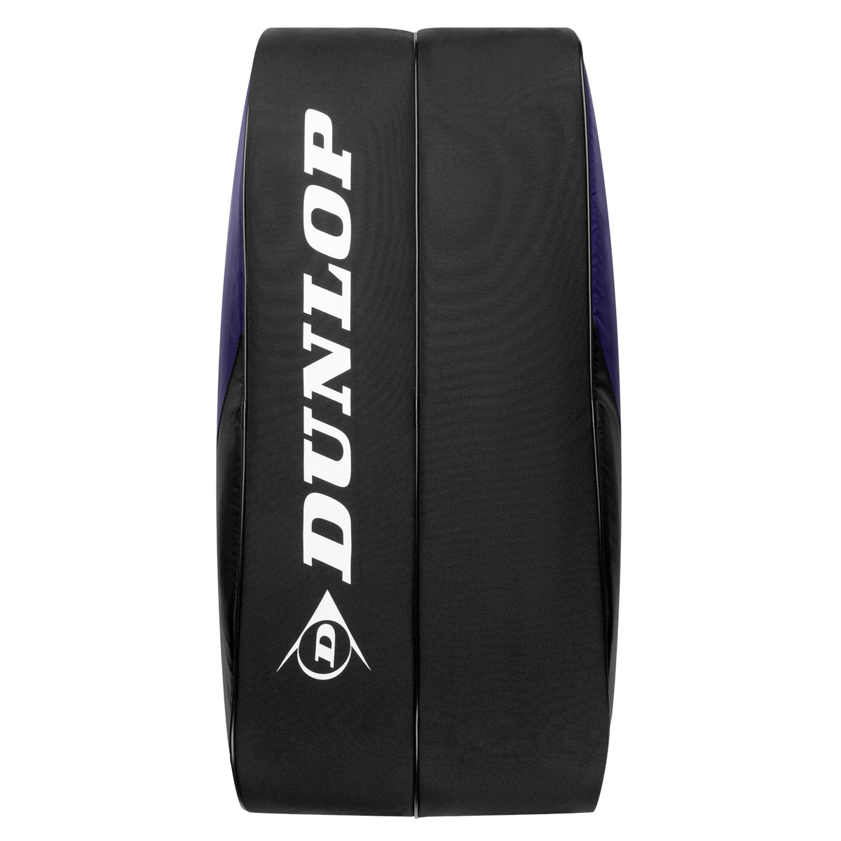 Bottom image of Dunlop FX Club 10 Racketbag, showing the durable polyester base and black, violet and cyan design