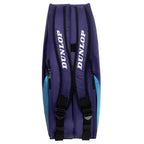 Top view of Dunlop FX Club 6 Racketbag, highlighting the bag's upper shape and violet, cyan blue and black colourway.