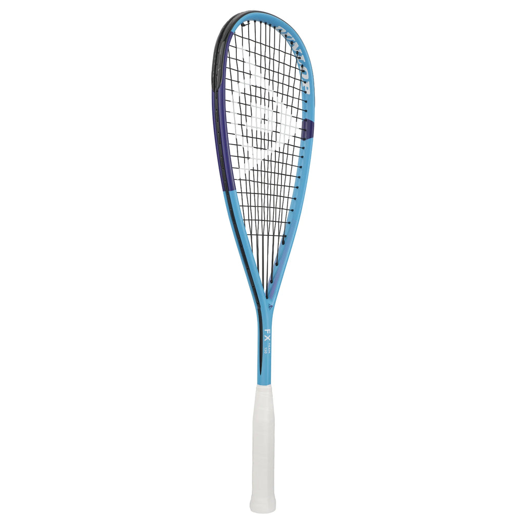 Side image of Dunlop FX Team 130 Squash Racket, showing 130g frame and extra head light balance, highlighting slim profile
