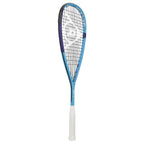 Side image of Dunlop FX Team 130 Squash Racket, showing 130g frame and extra head light balance, highlighting slim profile