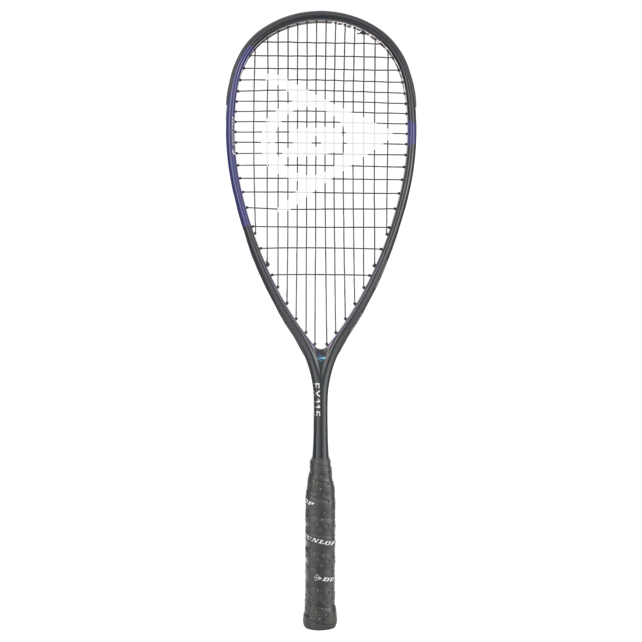 Front image of Dunlop FX 115 Squash Racket 2026 model, highlighting the 500cm² head and extra head light design