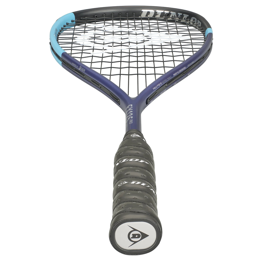 Bottom view of Dunlop FX 125 Pro Lite Squash Racket 2026 model, highlighting the racket handle base and lower frame detail