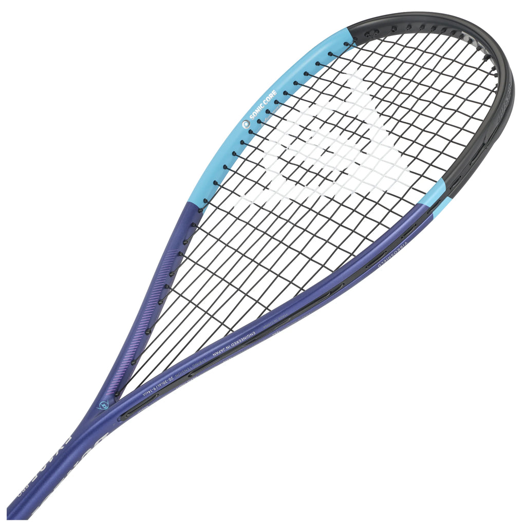 Head view of Dunlop FX 125 Pro Lite Squash Racket 2026 model, highlighting the 500cm² head and 14x19 string pattern
