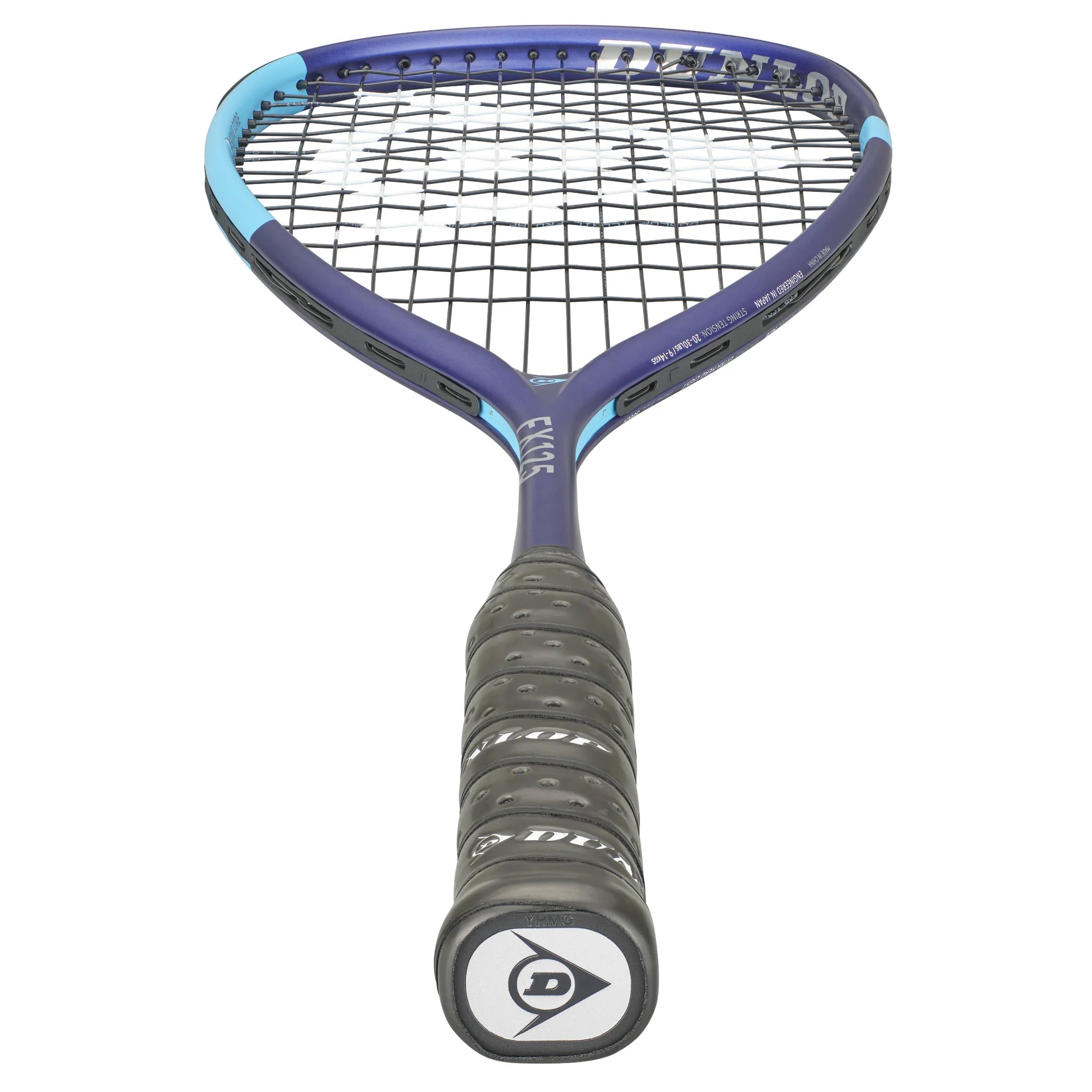 Bottom image of Dunlop FX 125 Squash Racket 2026 model, highlighting the racket base and 27in overall length