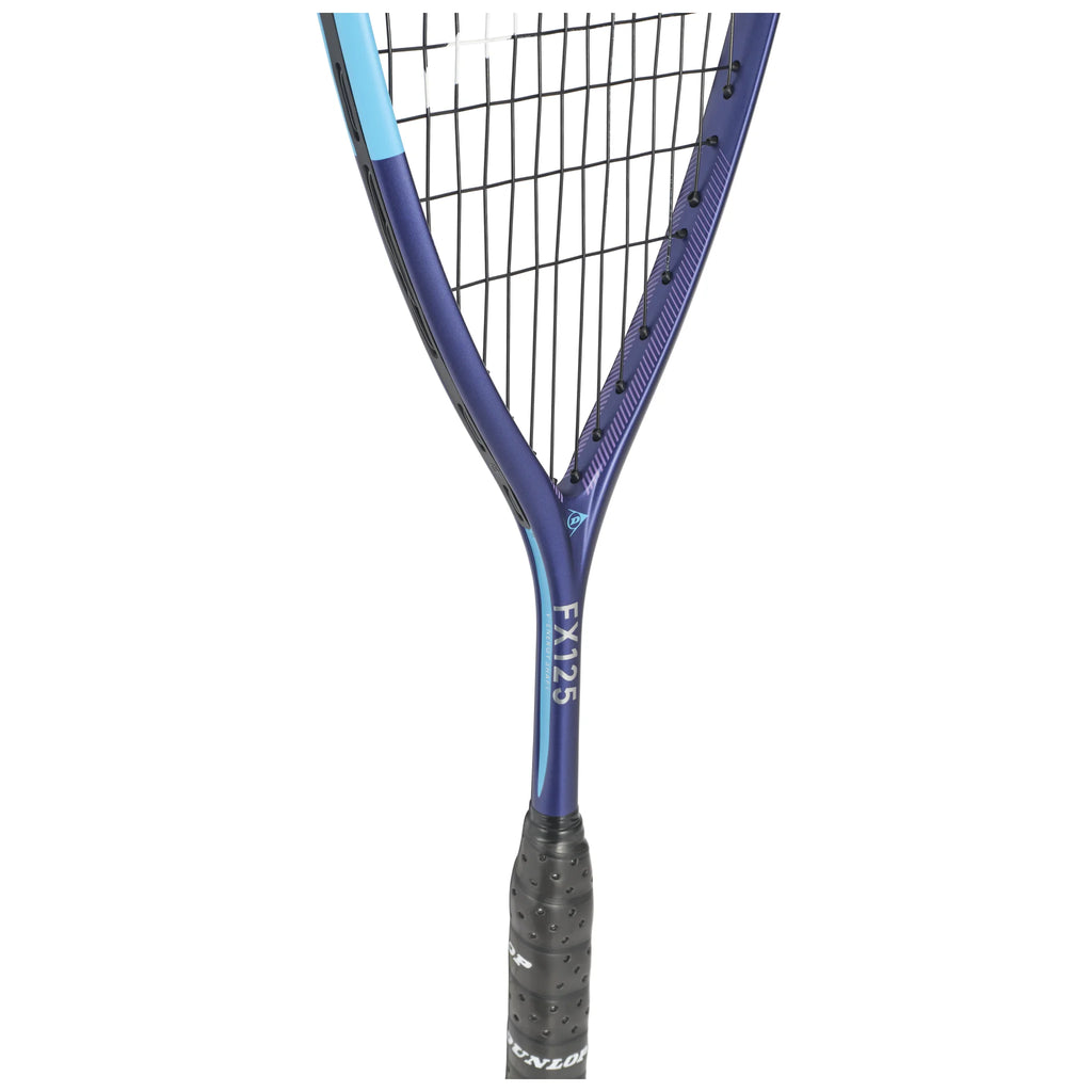 Shaft image of Dunlop FX 125 Squash Racket 2026 model, highlighting V-Energy Shaft and V-shaped cross-section