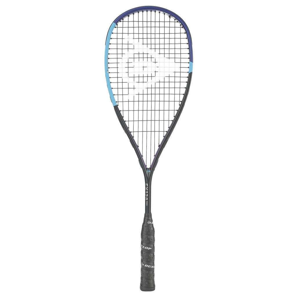 Front image of Dunlop FX 128 Pro Squash Racket 2026 model with 500cm² head, highlighting the open-throat frame shape