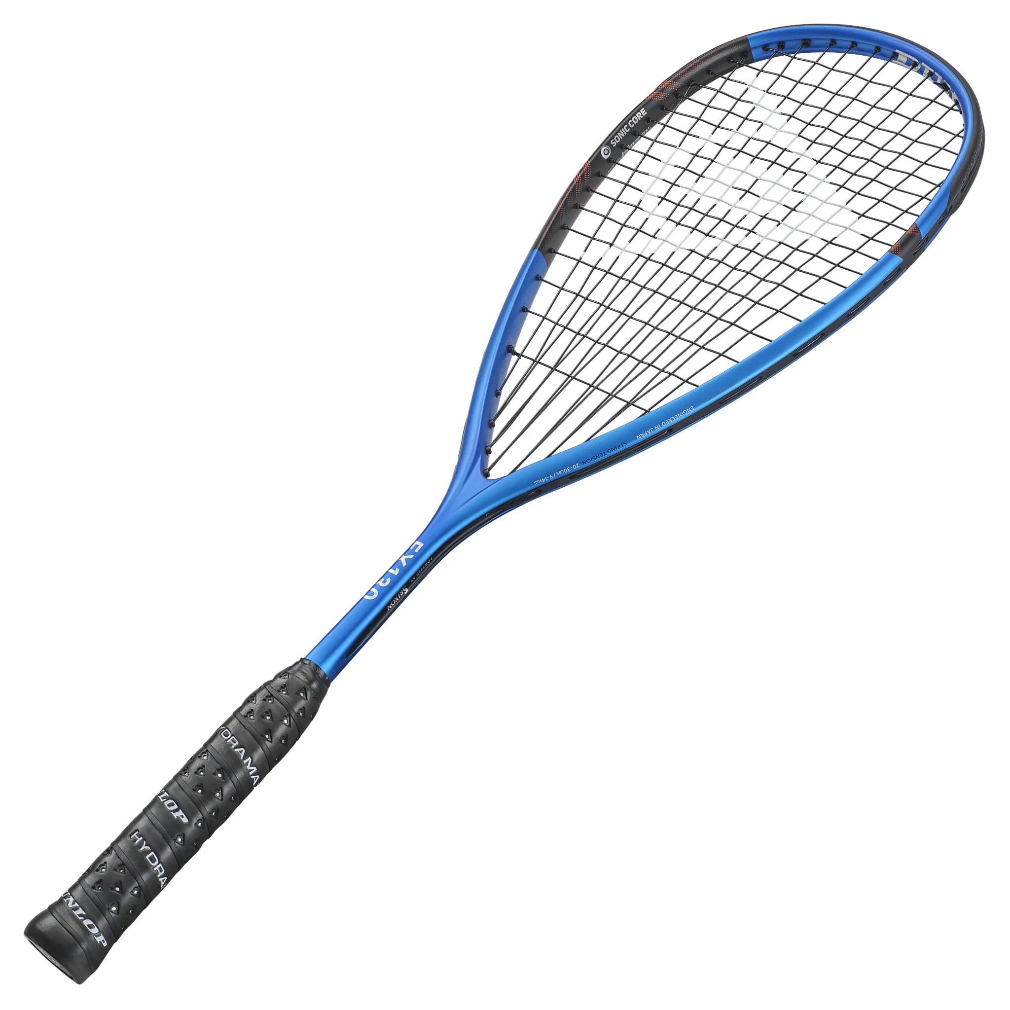 Dunlop FX 130 squash racket right angle view