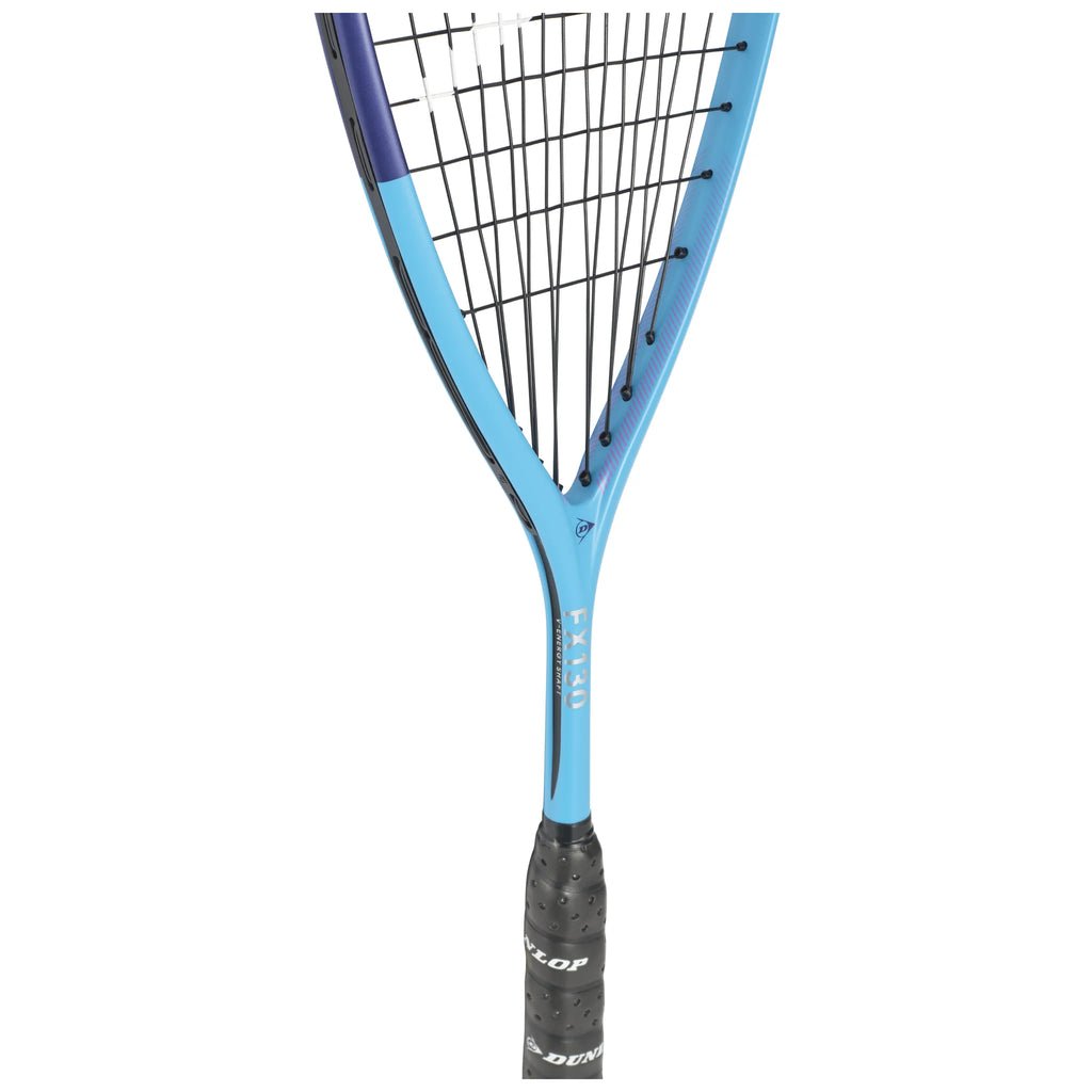 Shaft image of Dunlop FX 130 Squash Racket 2026 model with V-Energy Shaft, highlighting the reinforced frame edge
