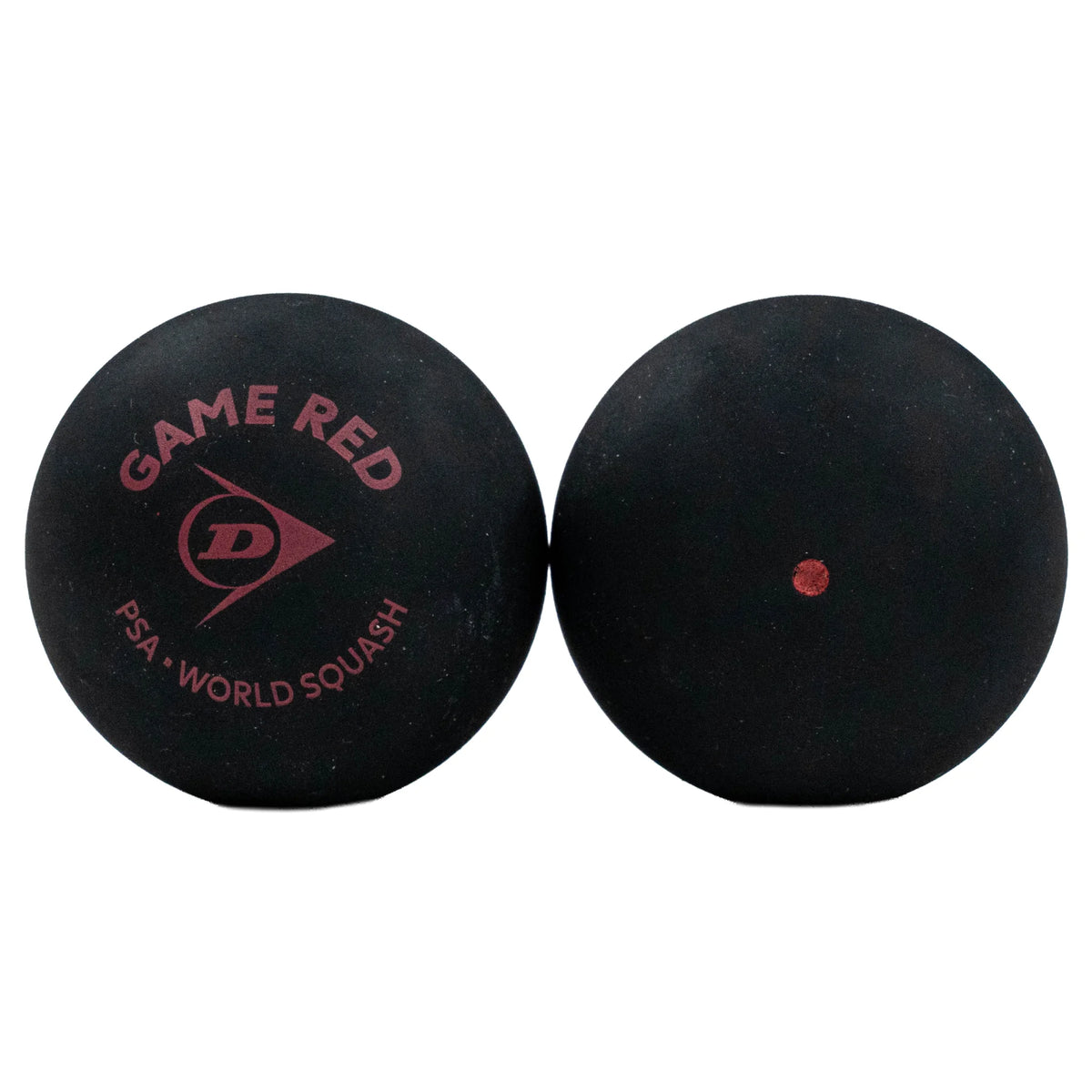 Product image of Dunlop Game Blue Squash Ball with two balls, showing the logo and single blue dot markings.