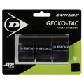 Front image of Dunlop Gecko-Tac Black Overgrip 3 Pack with an ultra-tacky surface, highlighting the three-pack format