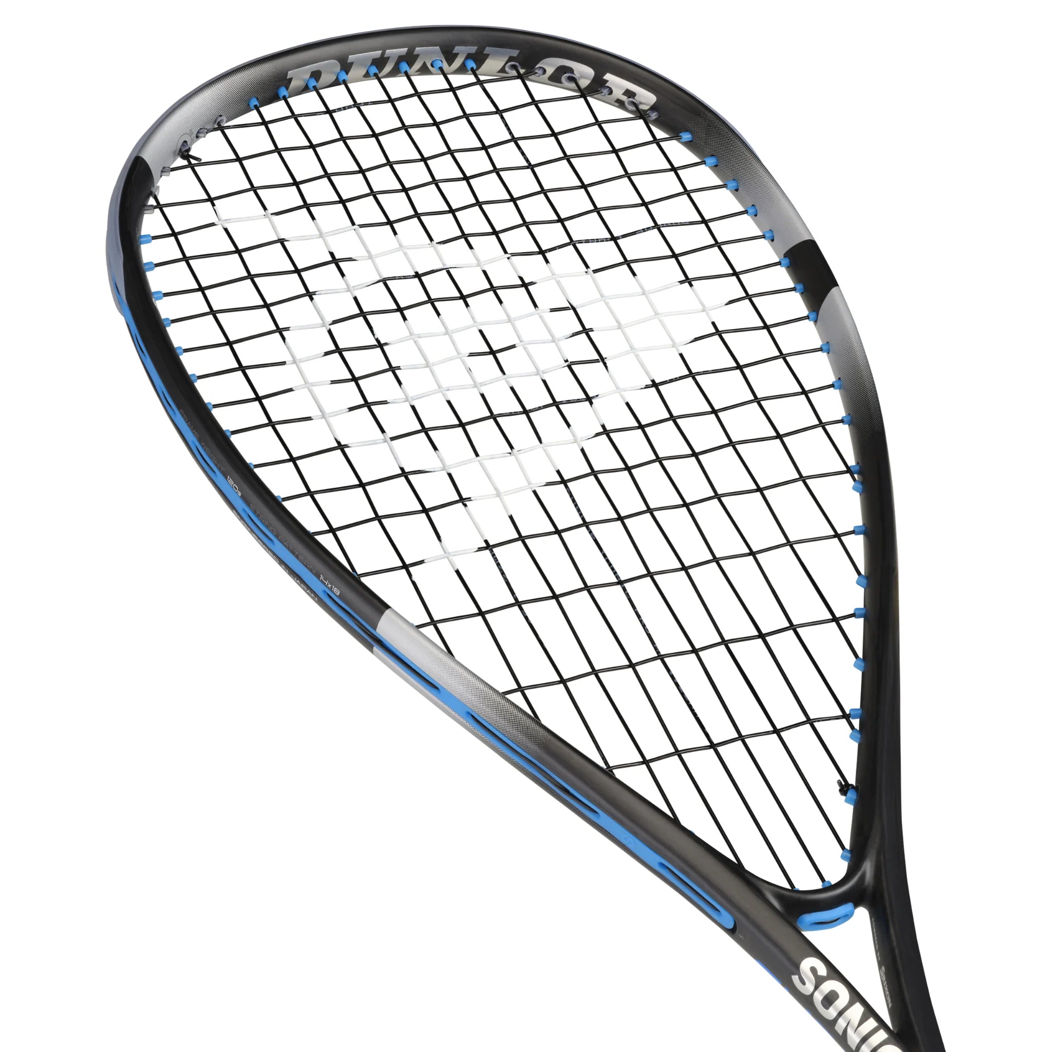 Dunlop Sonic Core Evolution 120 squash racket (2022 model) head and shaft view