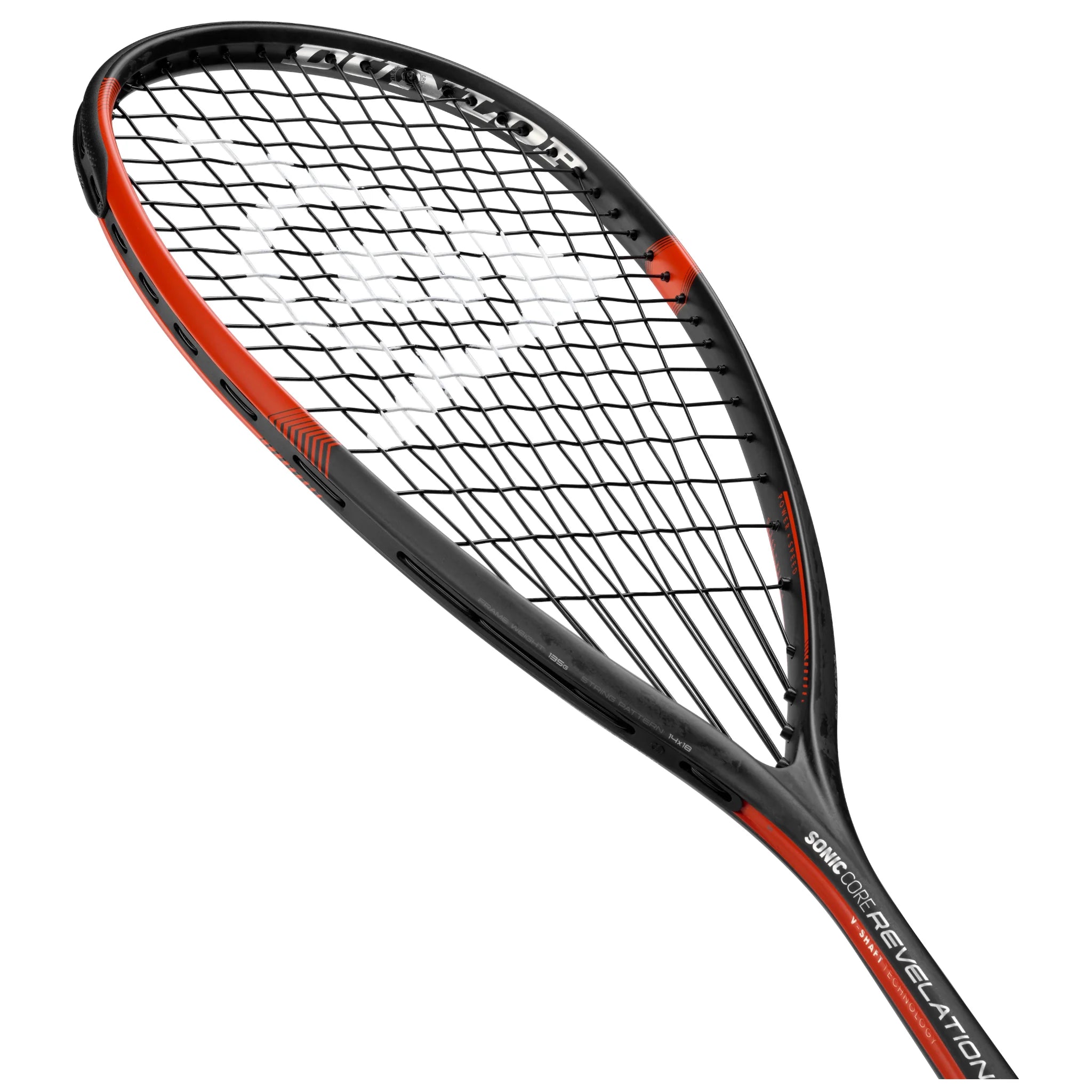 Dunlop Sonic Core Revelation 135 squash racket left angle view