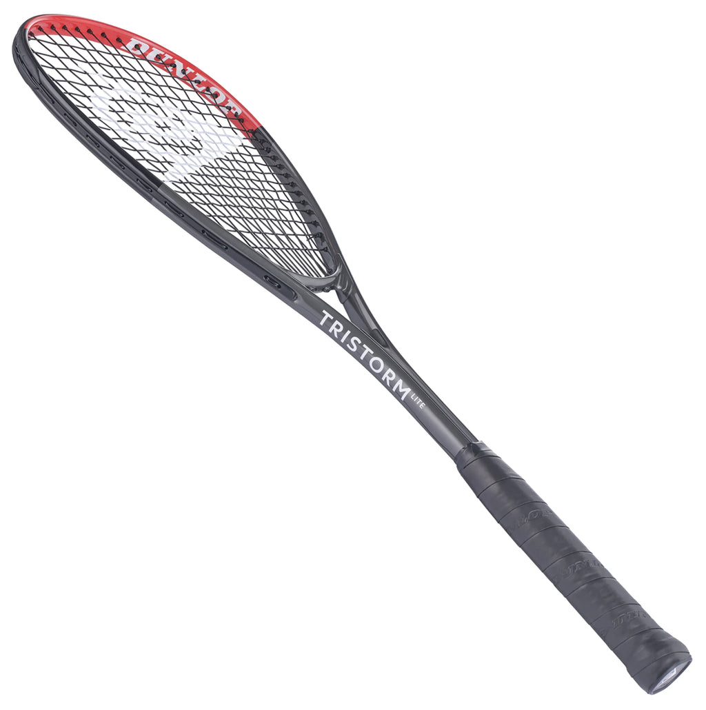 45-degree front-left image of Dunlop Tristorm Lite Squash Racket, highlighting the 500 cm² head and aluminium frame