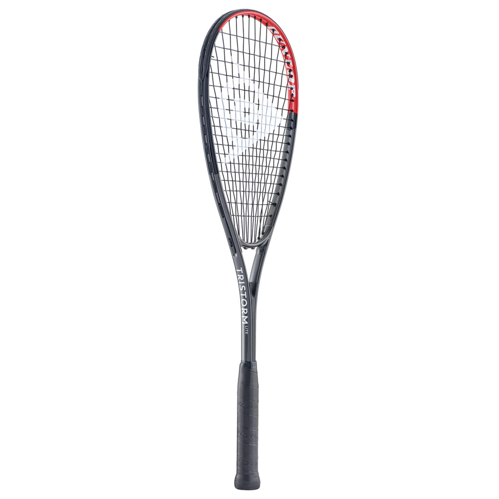 Side image of Dunlop Tristorm Lite Squash Racket, 27-inch aluminium frame, highlighting slim side profile and head shape