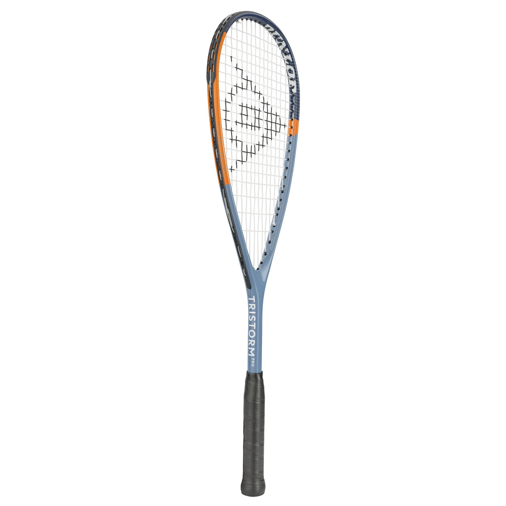 Side angle of Dunlop Tristorm Pro Squash Racket 2026 model, 170g frame and head-light balance, highlighting slim profile