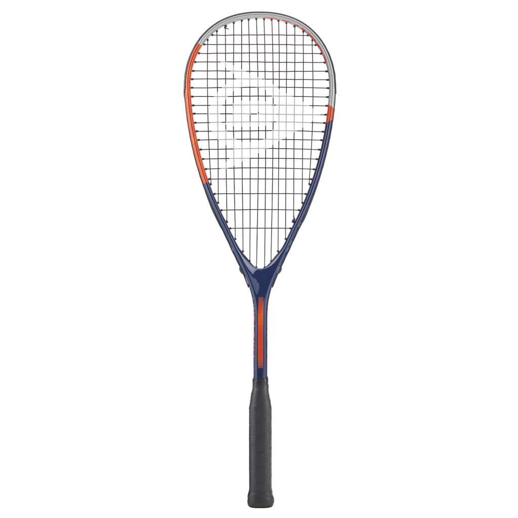 Front view of Dunlop Tristorm Pro Squash Racket, 170 g head-light, 500 cm² head, highlighting 14x20 strings and rounded hoop.