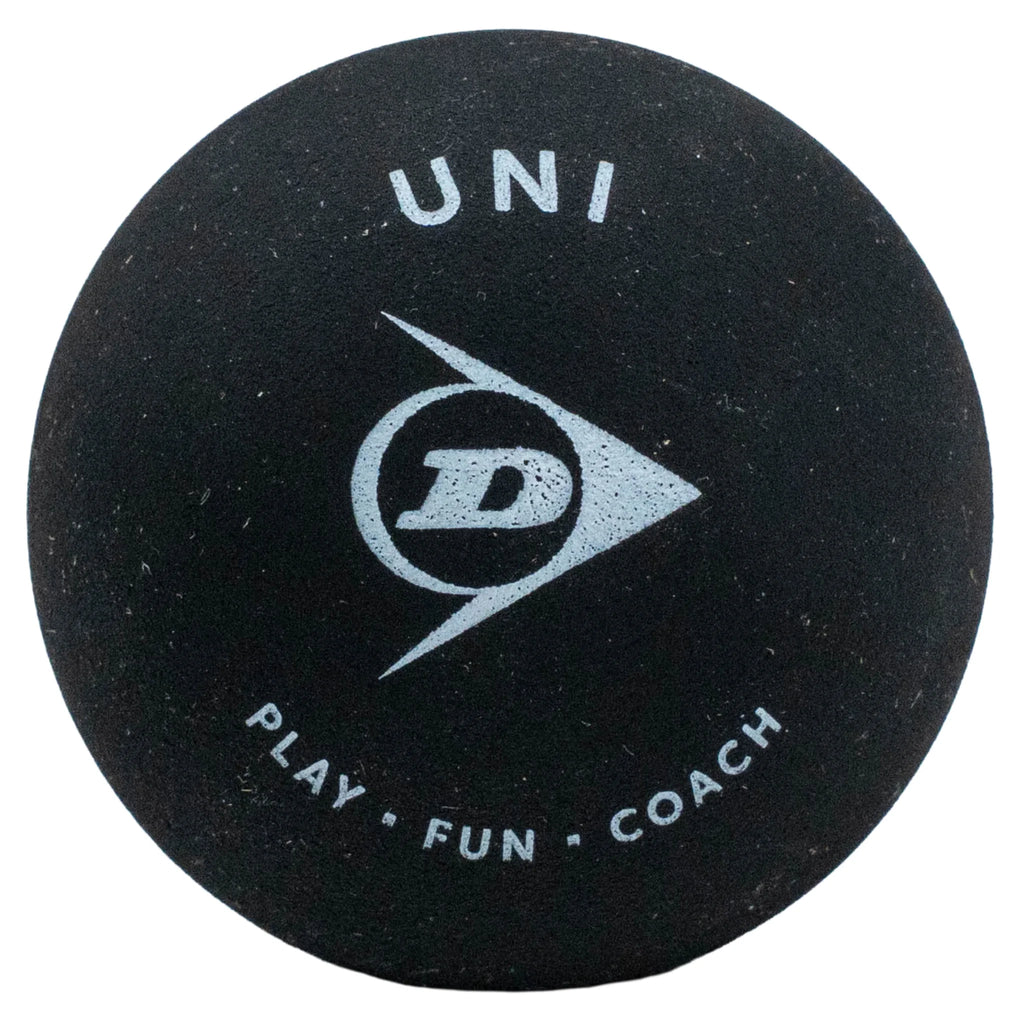 Single ball image of Dunlop Uni Squash Ball – 3 Ball box, 50+/-1mm diameter, highlighting the larger black ball