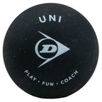 Single ball image of Dunlop Uni Squash Ball – 3 Ball box, 50+/-1mm diameter, highlighting the larger black ball