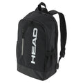 Side-on angle view of Base Backpack 17L 54×33×13 cm, highlighting zip front pocket and racket compartment outline.