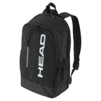 Side-on angle view of Base Backpack 17L 54×33×13 cm, highlighting zip front pocket and racket compartment outline.