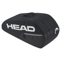 Opposite side-on angled view of BASE Racket Bag Medium, 50L, 76×32×28cm, highlighting black backpack straps and new handles.