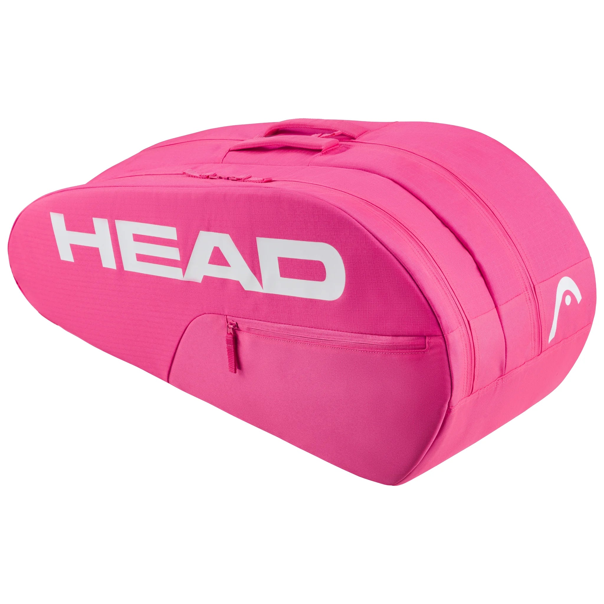 A bright pink HEAD tennis bag with a large white 'HEAD' logo on the side, shown on a plain white background.