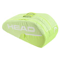 Opposite side-on angled view of BASE Racket Bag Medium, 50L, 76×32×28cm, highlighting sage green straps and outer pocket zip.