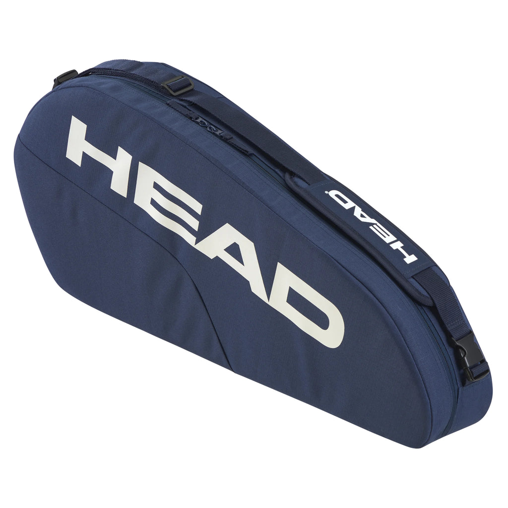 Opposite side-on angled view of HEAD Base Racket Bag Small 16L, 76x32x9 cm, highlighting navy colour and carry handle straps.