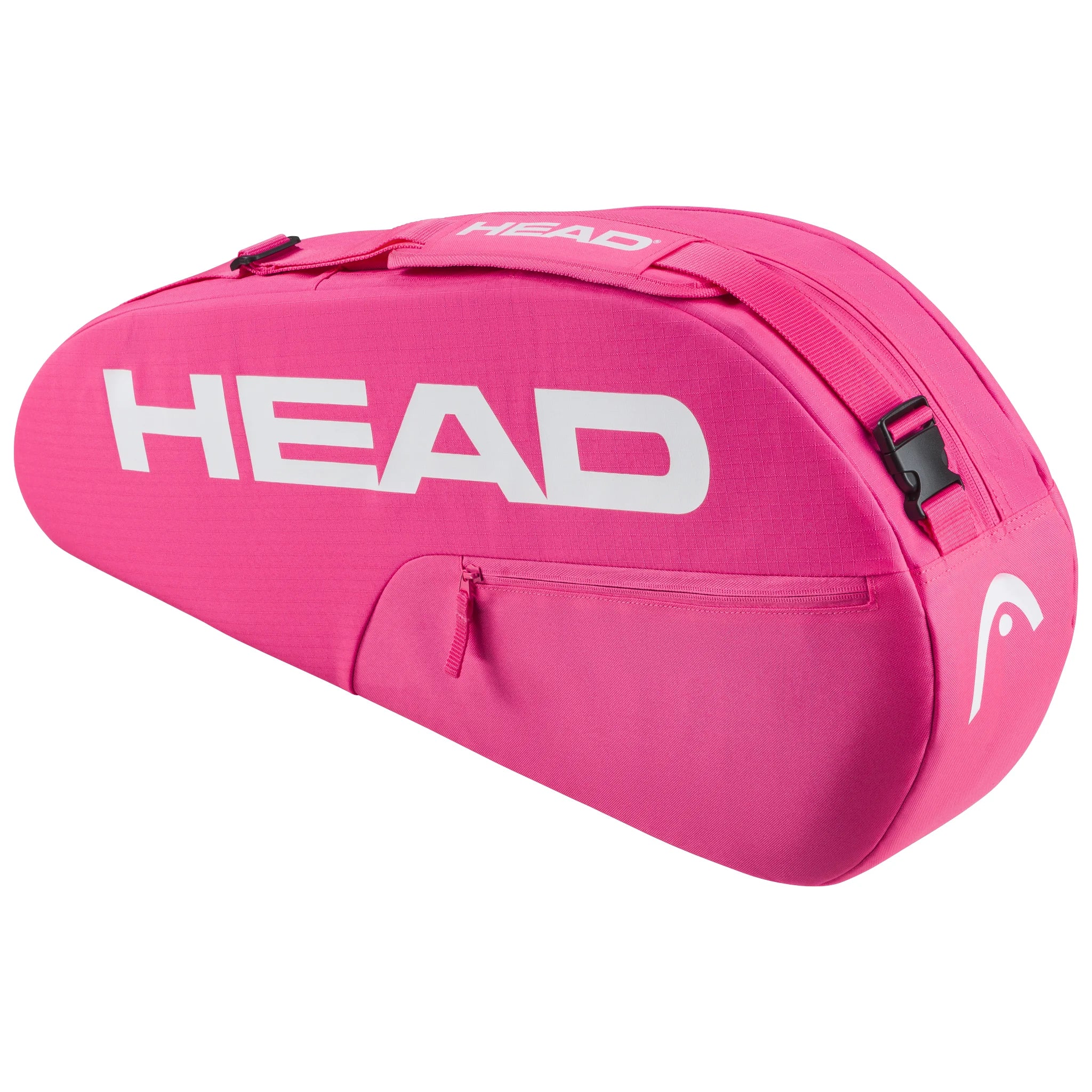 A bright pink HEAD tennis racket bag with a large white logo on the front, shown on a clean white background.