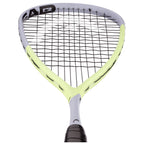 Head close-up of Head Extreme 120 Squash Racket 2025, 495 cm², 12x17, highlighting Power Holes grommets and sweet spot.