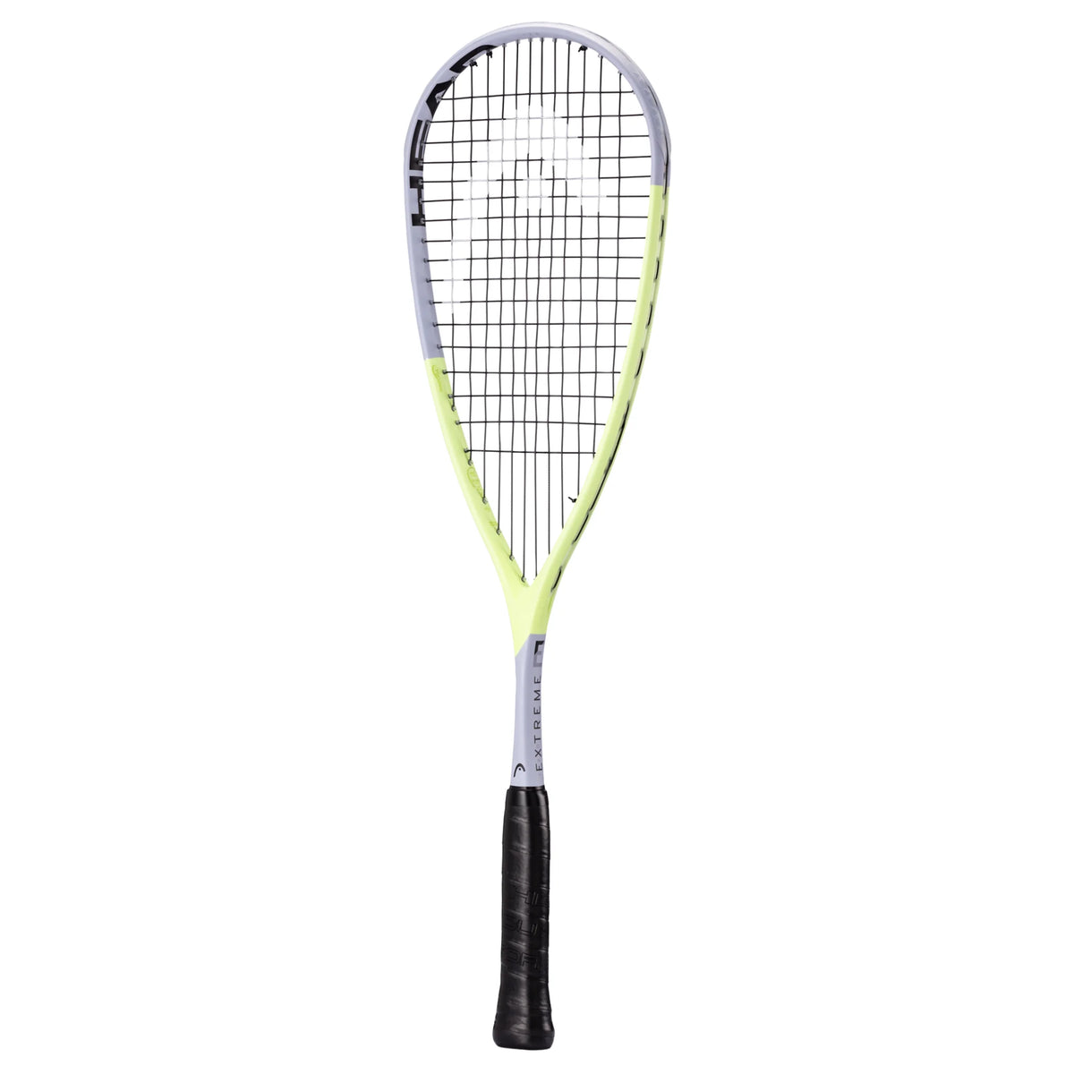 Side profile of Head Extreme 120 Squash Racket 2025, 120 g, head-heavy, highlighting thin shaft and 19.5–21.5 mm beam.