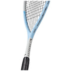 Shaft close up of Head Extreme 135 Squash Racket 2025, graphite with Innegra, showing slim shaft and 12/17 string entry.