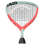 Head close up of Head Extreme 145 Squash Racket 2025, 12/17 string pattern, enlarged Power Holes for sweet spot expansion